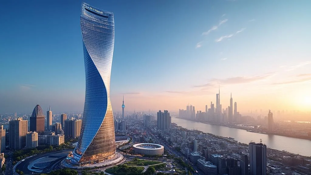 Vue ultra-réaliste de la Shanghai Tower mettant en valeur sa taille et son architecture emblématique